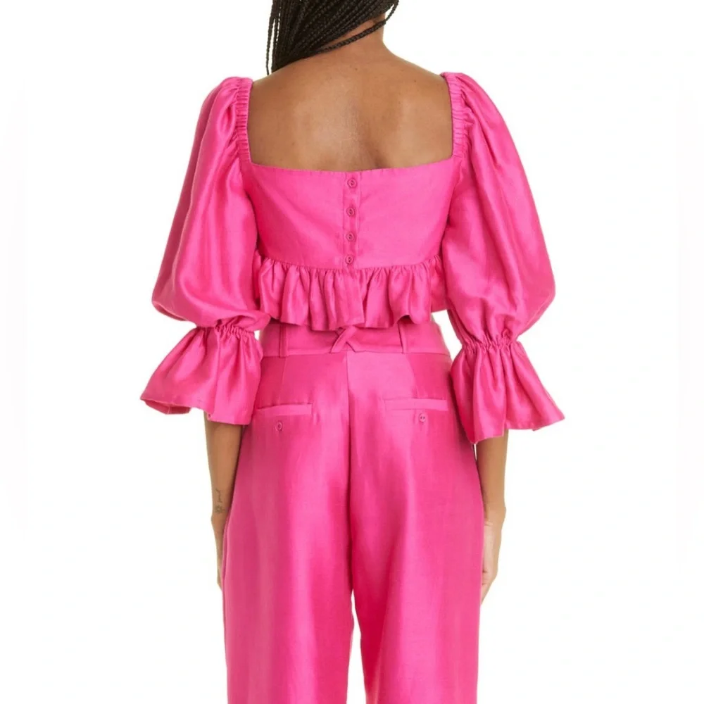 ALEMAIS💕Blaire Ruffle Blouson Crop Top In Fuchsia Size US 2 - Picture 2 of 14